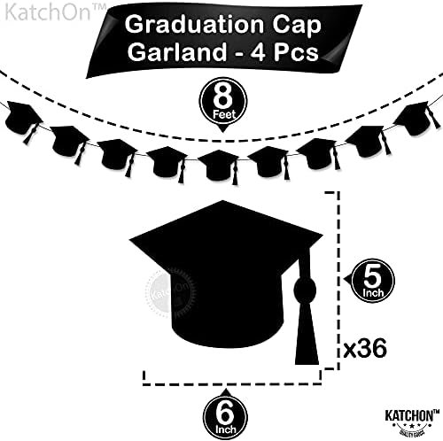 Katchon, Black Blackats Balloon - 16 אינץ 'עם כובע סיום שחור מורגש גרלנד - 4 מיתרים, אין צורך ב- DIY | ברכה